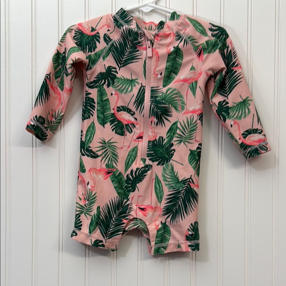 Old Navy Kids Pink Tropical Flamingo Rashguard